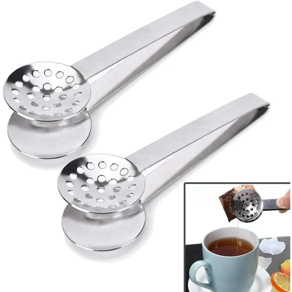 TraderPlus 2 Pack Stainless Steel Tea Bag Squeezer Tongs with Strainer Grip