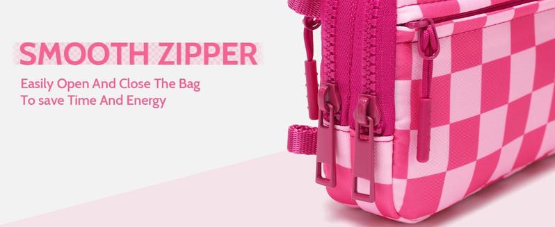 Wristlet wallets for women Nylon Quilted Wallet with 4 Zippers,Travel Credit Card,Holder Cell Phone Organizer, checkered belt bag