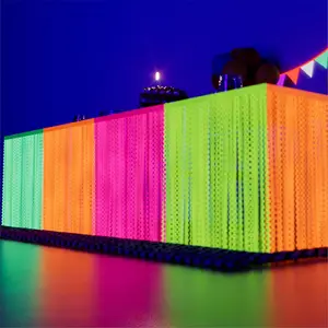 Glow in The Dark Party Supplies 4Pack 12PCS Fluorescent Macaron Wavy Tinsel Foil Fringe Table Skirts Neon Party Decors UV Backdrop Curtains Streamer Perfect Glow Party Decorations For Wedding Birthday