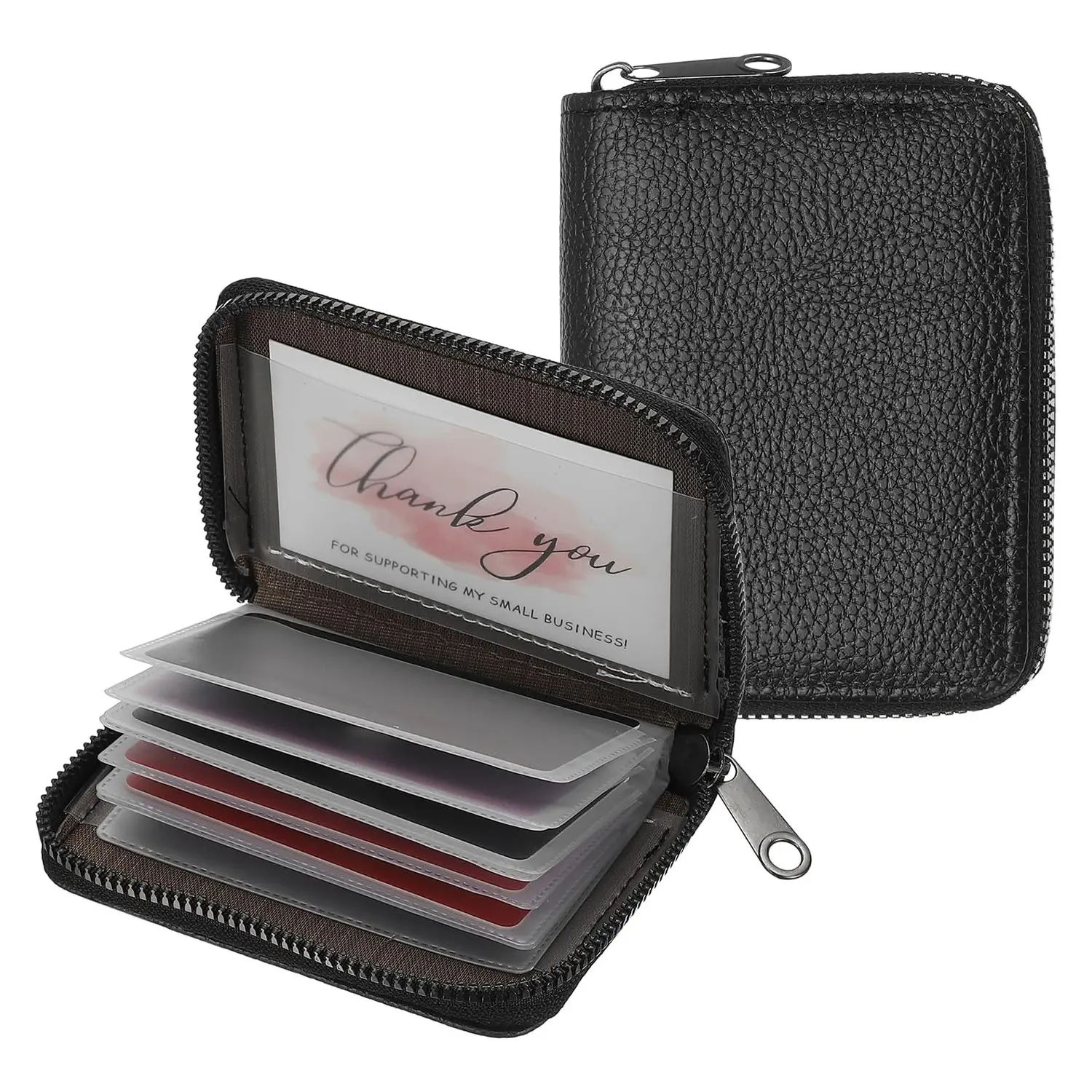 Leather Multi-Card Wallet with RFID Blocking Pouch and RFID Card Slots, Portable ID Card Holder, Zipper Coin Purse, Credit Card Organizer, Secure Card Storage and Bank Cards Storage