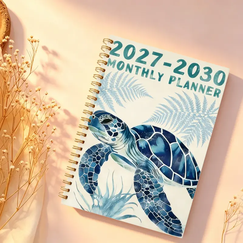 2027-2030 Monthly Custom Calendar - January 2027 to December 2030, four years of monthly planning, diary with colorful turtle-themed cover design, yearly calendar planner, month tabs, 48-month calendar, 13.97 x 21.08 cm thickened paper, elastic cover