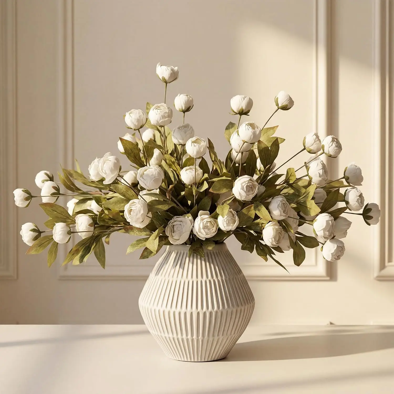 Pinkpum 12 Pcs Synthetic Faux Silk Peony Artificial Decorative Flowers, 27in Bulk Fake Peony Branches with Stems for DIY Bouquet Centerpieces, Room Decor, Table