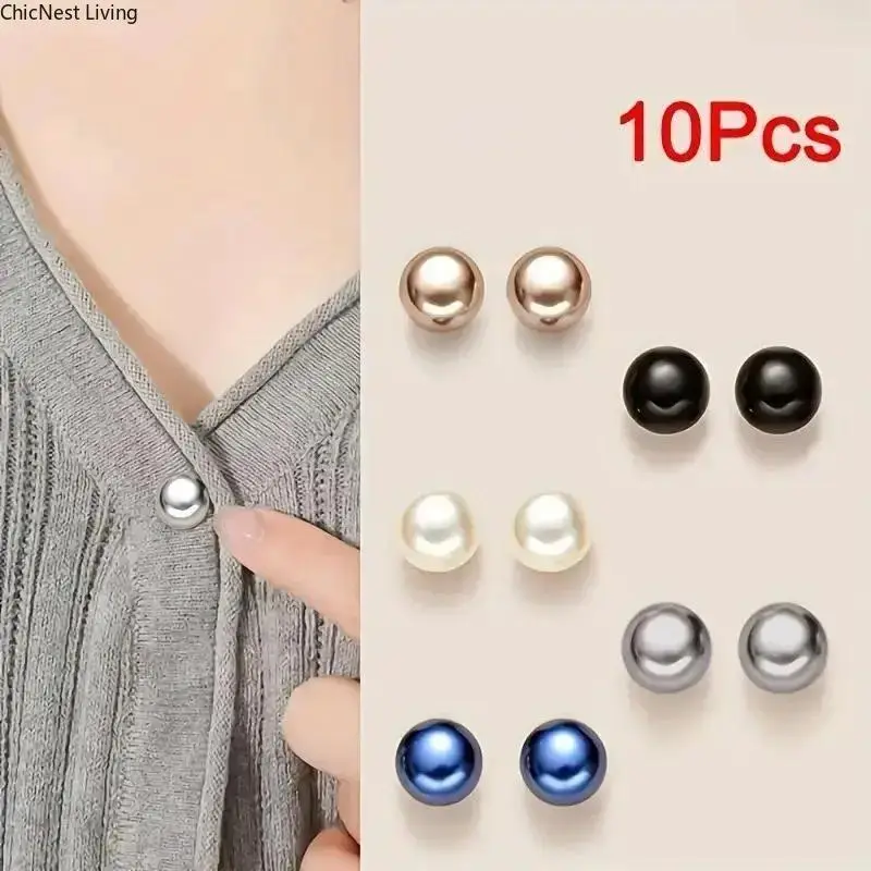 10 PCS Pearl-Style Plastic Snap Buttons, Seamless Adjustable Fasteners for Shirts Dresses Clothing Sewing