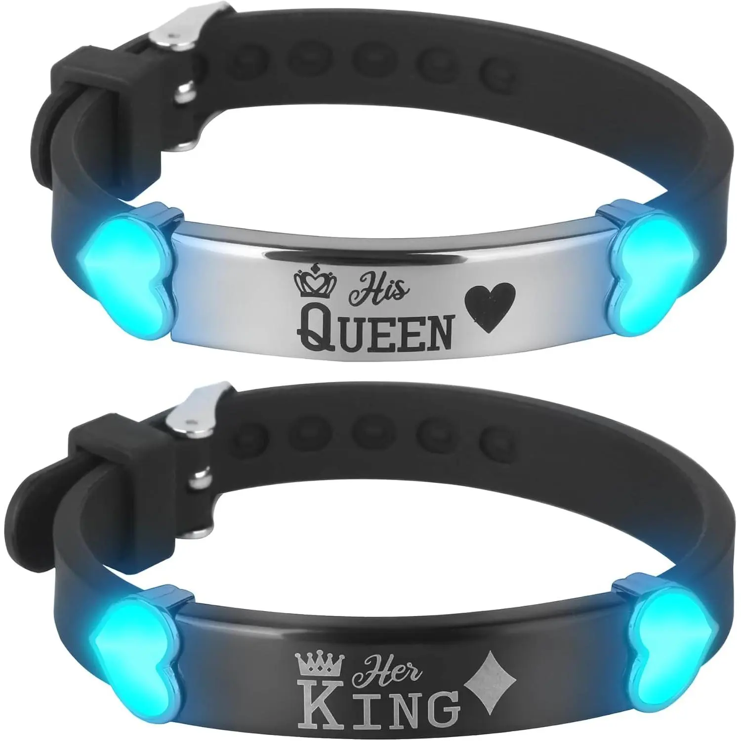 2 count/set Herat Matching Couple Bracelets Grow in The Dark English Letter Stainless Steel  Bracelet Boyfriend Girlfriend Husband Wife Valentine’s Day