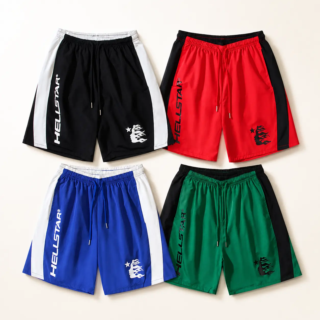 Hellstar Shorts Men Y2K Streetwear Graphic Shorts 100% Heavyweight Cotton Casual Loose Fit Flame Print Hip Hop Style Unisex Summer Beach Sports Shorts