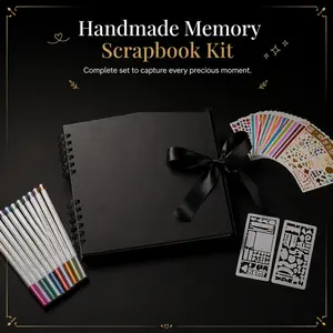 All-in-one DIY Memory Scrapbook Set, Artfully Preserve Every Precious Moment. The Kit Includes Handmade Album, Marker Pens, Stickers And Hollow Stencils, Black Blank Inner Pages Allow Flexible DIY Creation, Ideal For Recording Sweet Moments From Weddings,