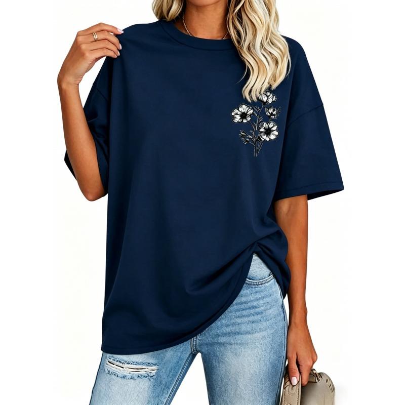 100% Cotton,Printed T-shirt Womens Oversized Short Sleeve,T Shirts Trendy Crew Neck Loose Workout Tee,Casual Summer Tops Cotton,Unisex,Basic,versatile
