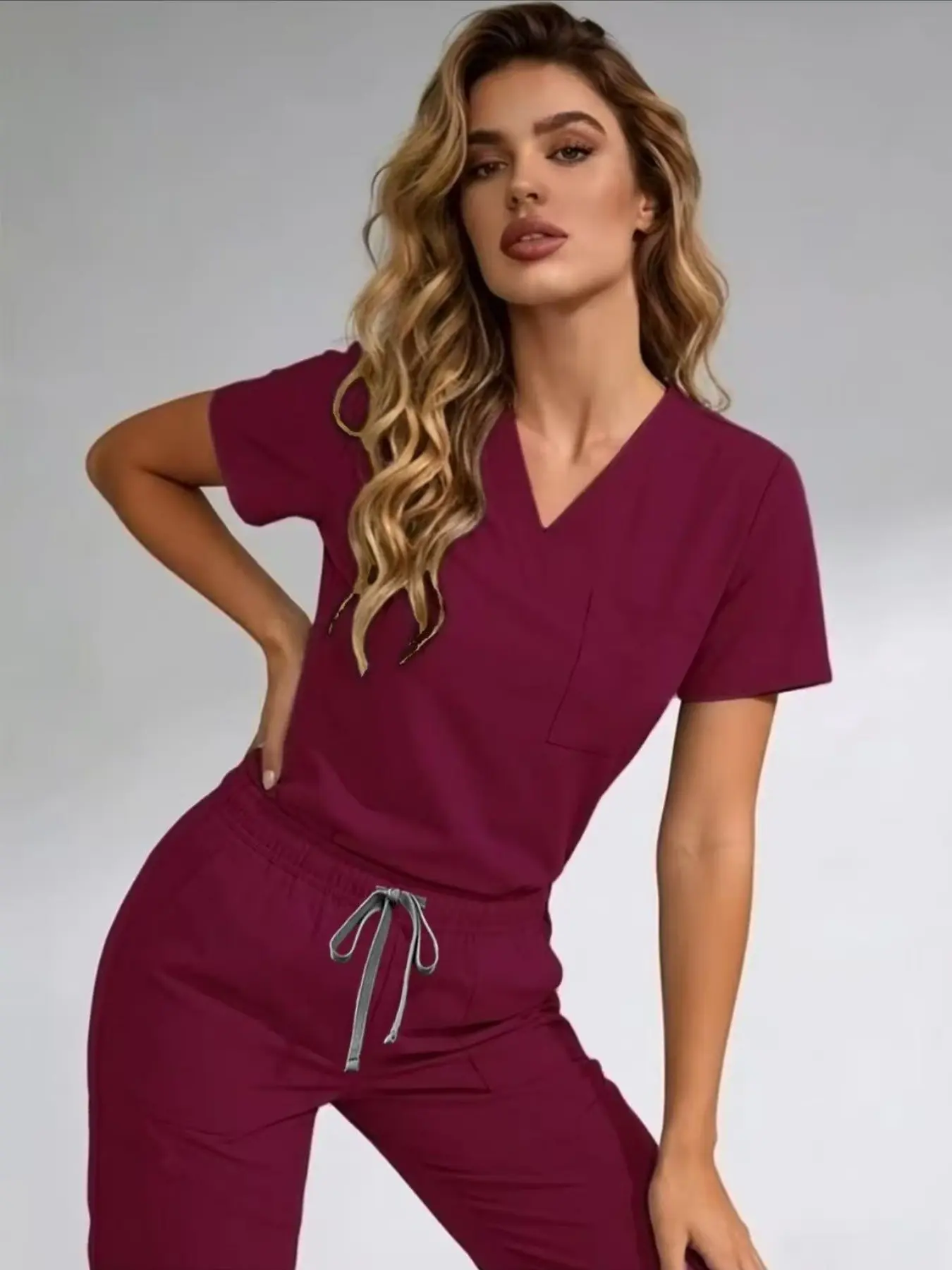 Women's Nursing Scrub Set, Baggy, Short Sleeve V-Neck Top with Pockets & Pants, Perfect for Healthcare Worker, Hospitals, Dental Clinics, Salons, Pharmacies, Pet Care, Spa Attire Uniform