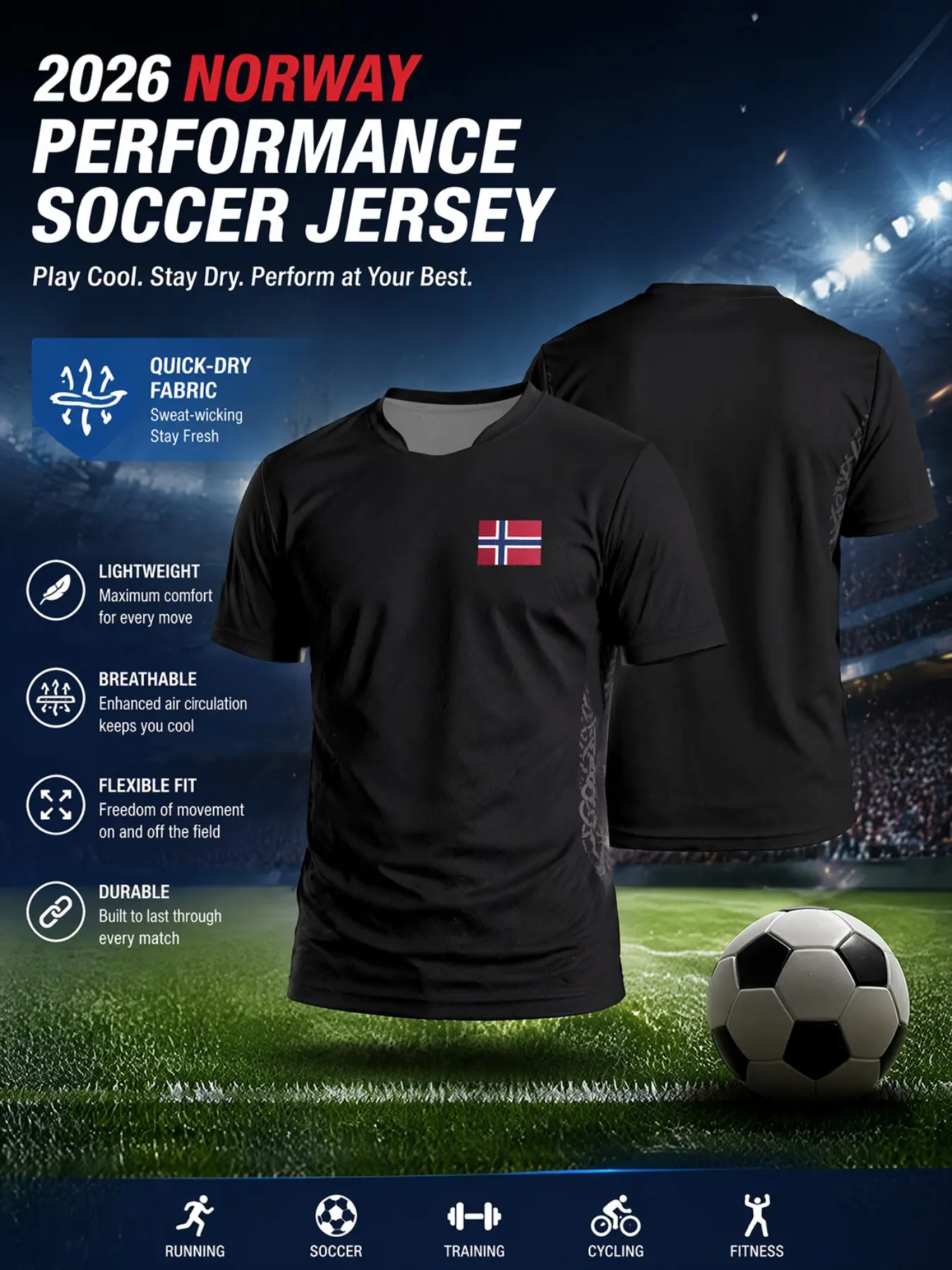 2026 Norway Soccer Jersey, Classic Round Neck Lightweight Performance Sports Jersey Tee, High Breathable Mesh Material, Sweat-Proof
