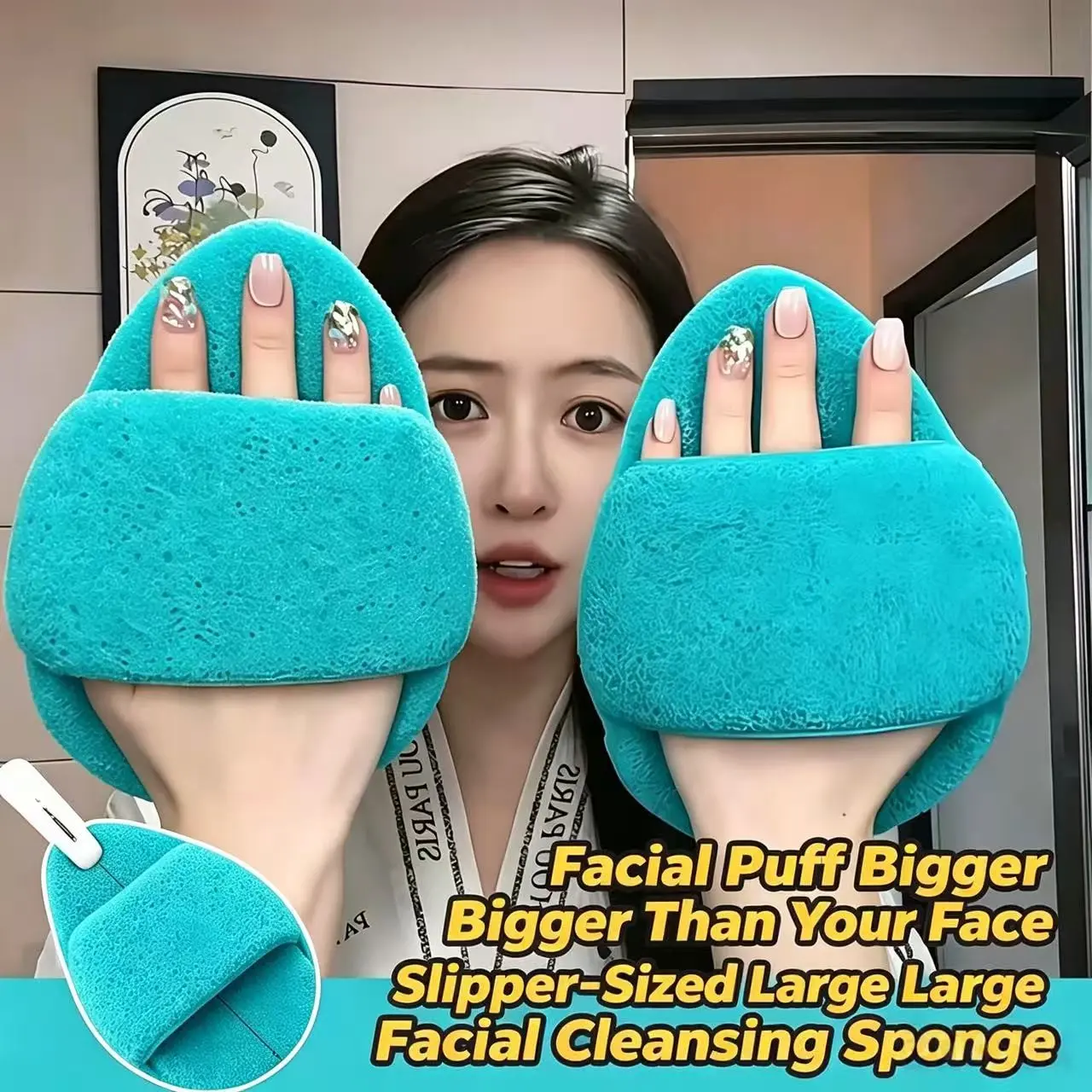 Extra Large Exfoliating Sponge Set of 3, Reusable Face Cleansing Pads with Strap, Daily Use Facial Scrub Sponges, Repeatable Cleaning Tools