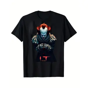 Pennywise the Clown with Red Balloons All Season Cotton Single Sided Printed Crew Neck Short Sleeve T Shirt