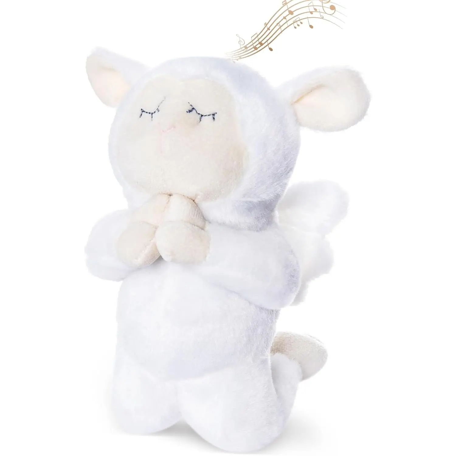 7" Polyester Praying Lamb Stuffed Toy - Fluffy Fabric, Plays "Jesus Loves Me", Soft Bedtime Gift for Baby Kids