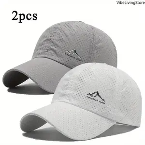 2-Pack Unisex Quick Dry Cooling Sun Hats, Breathable Moisture-Wicking Sports Caps with Mountain Logo, Lightweight UV Protection for Hiking, Outdoor Activities and Daily Wear