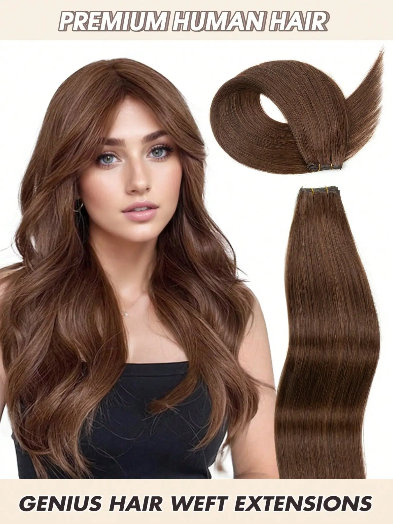 Hand-Tied Genius Weft Sew-In Human Hair Bundles 50g #1B Natural Black Silky Straight Invisible Hair Extensions for Women