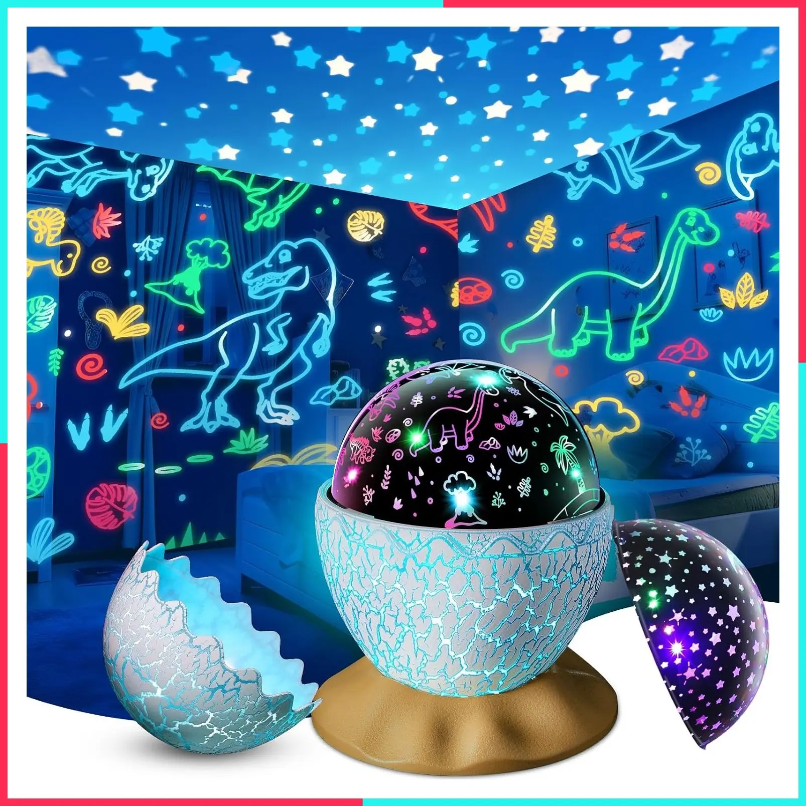 Dinosaur Egg Night Light Projector for Kids, 2-in-1 Dino & Star Lamp, Sensory Toys for Boys Girls Ages 3-12, Birthday Gifts
