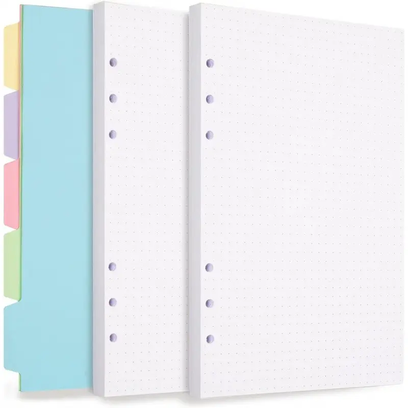 A5/a6 Refill Pack, Dot Grid Paper Core, Suitable for A5/a6 Ring Binder Budget Planner, Diary, Notebook, 6 Hole, 120 Sheets, 240 Pages