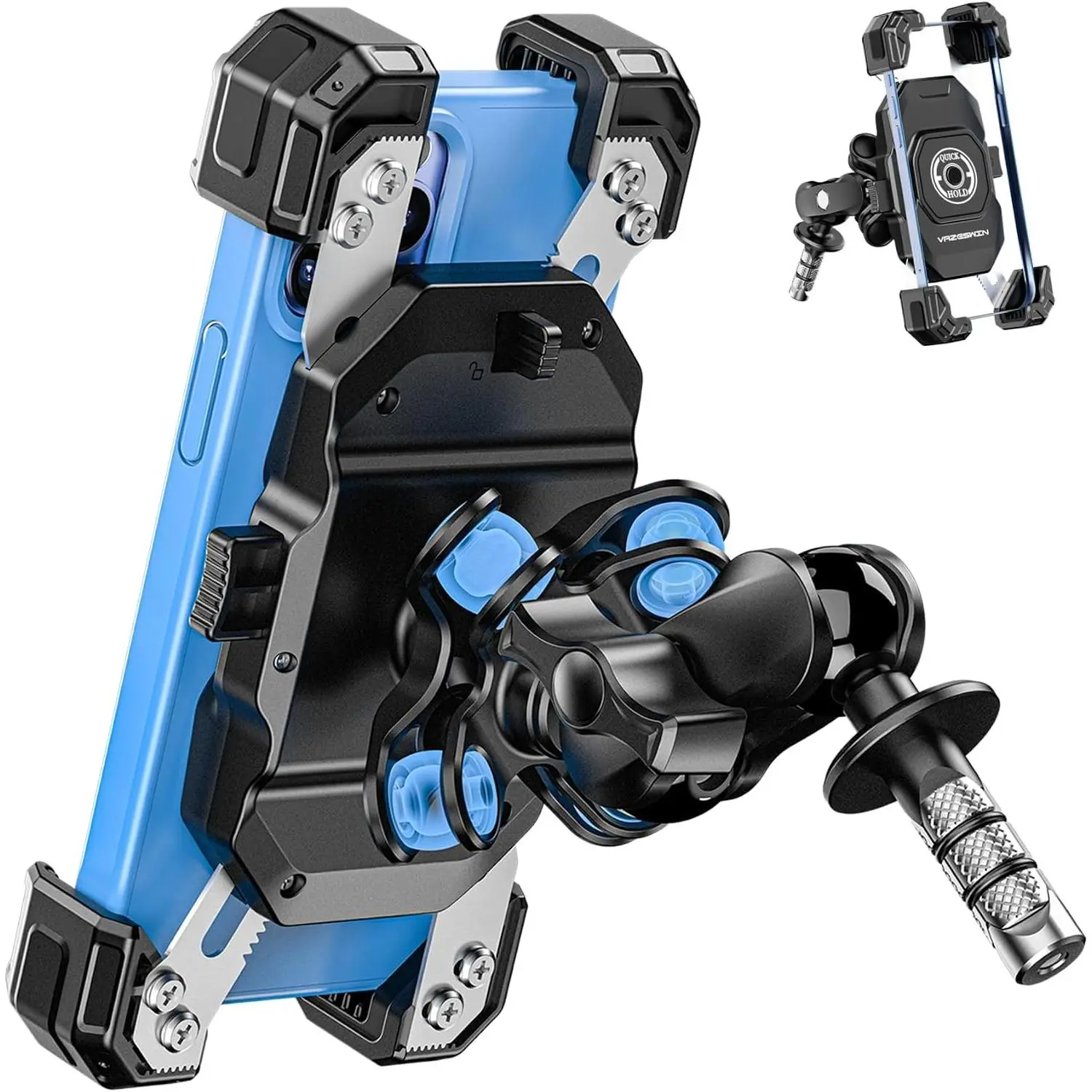 Motorcycle Fork Stem Phone Mount with Vibration Dampener, 1s Lock | Motorcycle Cell Phone Holder with Aluminum Alloy Anti-Theft Arm, for 12-25.4mm Diameter Fork Stem Tubes, for 5.5"-7.2" PhonesGift