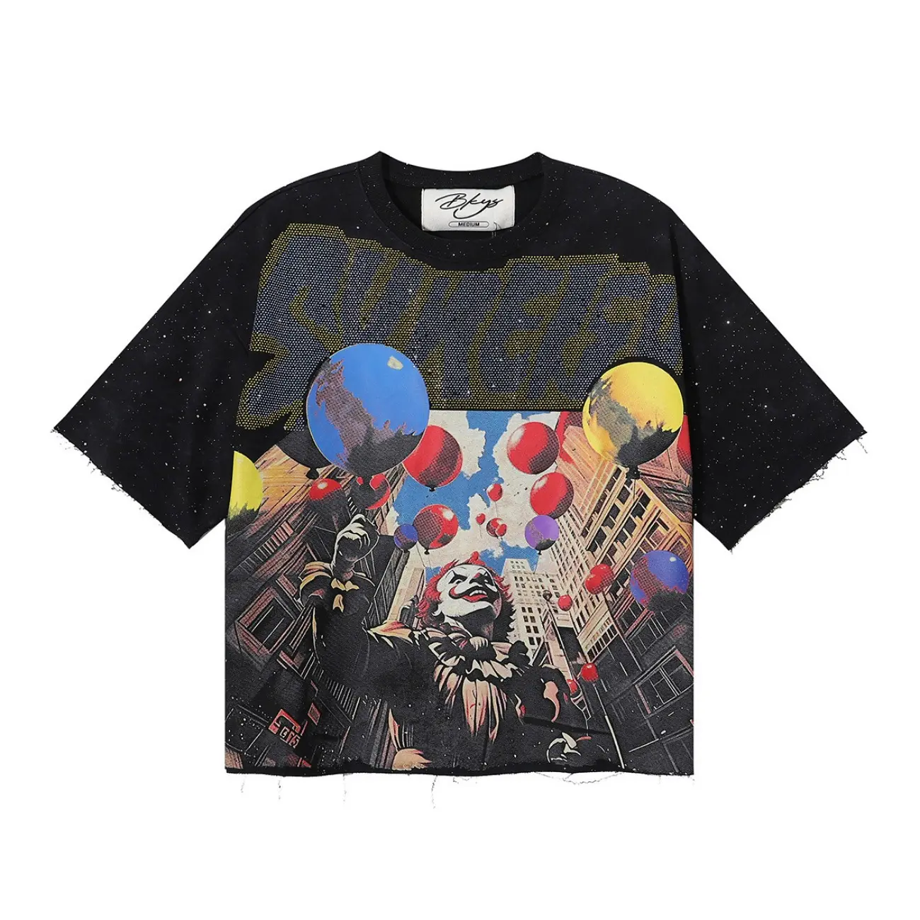 BKYS Bling Rhinestone Graphic Tee, Vintage Washed Cotton T-Shirt for Streetwear, Oversized T-Shirts Tee Retro Sparkle Summer Short Sleeve Top