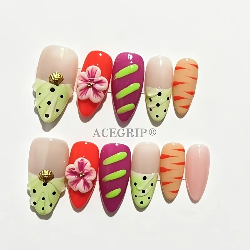10 pieces of reusable false nails with pure hand pressure, water droplet style, long length, suitable for all women and daily wear for women