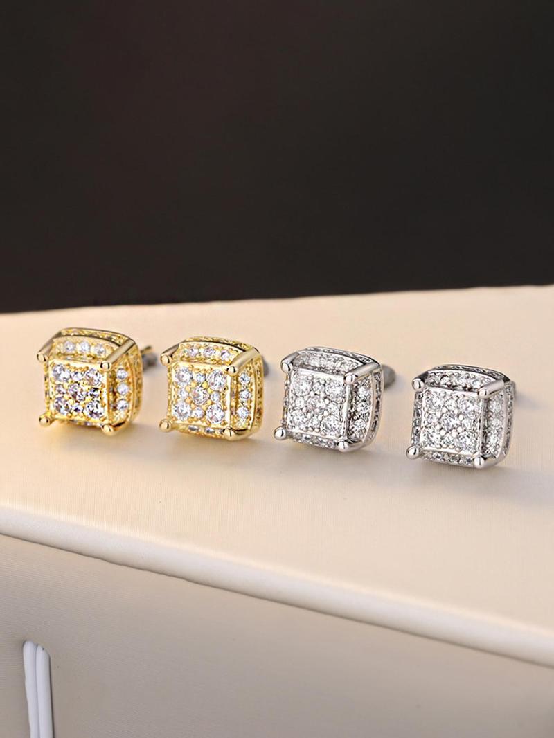 Square Shaped Zircon Decorated Earrings, Artificial Zircon Earrings, Fashionable Jewelry for Women & Men, Trendy All-match & Exquisite Jewelry for Birthday Gift