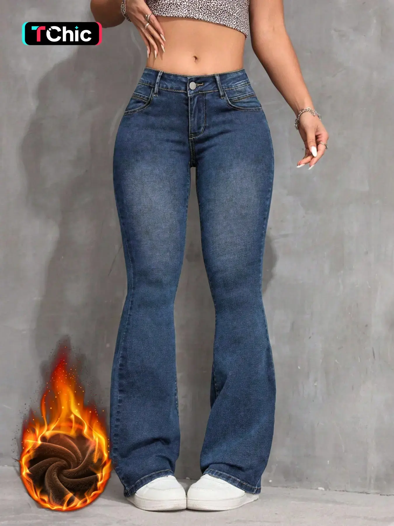 Women's Fall Winter Bestselling Classic Washed Vintage Jeans, High Waist Faux Fur Lining Thick Wide Leg Long Pants, Casual H-Type Fit