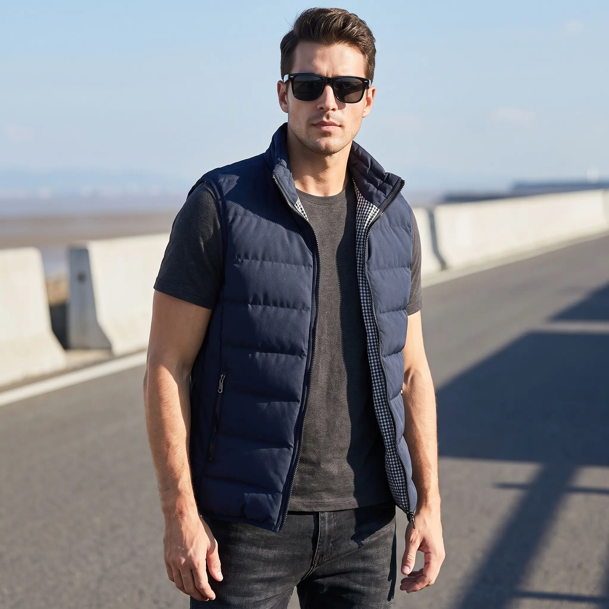 Men’s Winter Quilted Puffer Vest – Lightweight Warm Sports Gilet with Stand Collar, Windproof Zip-Up Design & Zipper Pockets for Training, Running, Hiking & Daily Wear