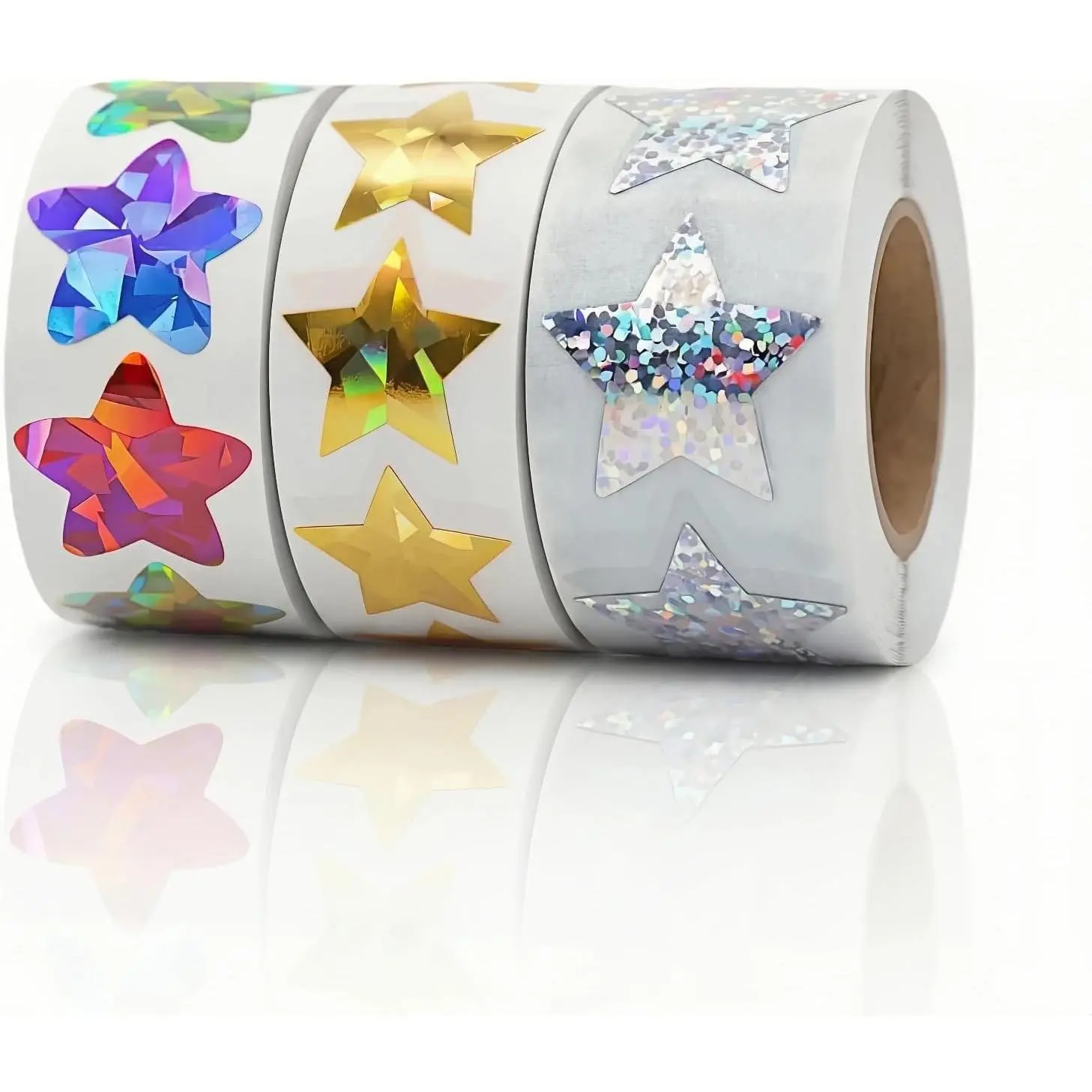 1500pcs Holographic Gold Star Stickers, 3 Multi-Color Rolls | Self-Adhesive Sparkly Foil Stars for Kids Reward Charts, Teacher Classroom Prizes, Calendars & Craft Supplies