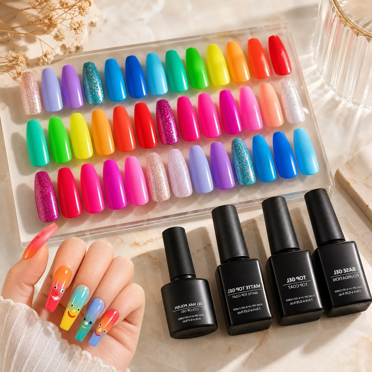 Neon Gel Nail Polish Set 20 Colors, Bright Rainbow Gel Polish with Base Coat, Glossy Matte Top Coat, Glitter Soak Off UV LED Nail Gel for WomenGift