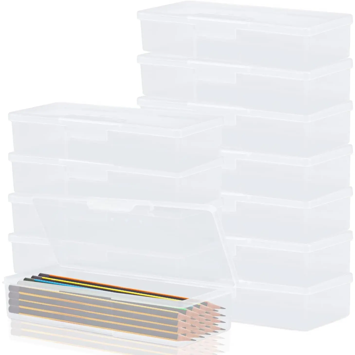12 Pack Clear Pencil Box Large Capacity Storage Organizer for Office Supplies, Brushes, Painting & Drawing Tools, Watercolor PensGift