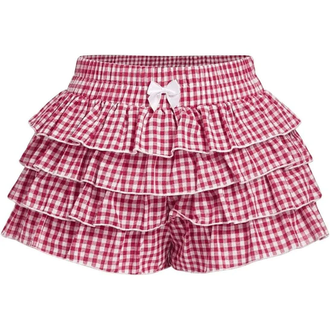BEAUDRM Women's Gingham Summer Shorts Cute Going Out Brunch Outfits Ruffle Bloomers Y2K Mini Micro Shorts