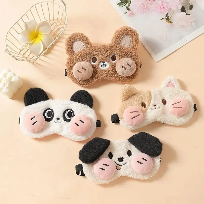 Plush Sleeping Mask with Cute Animal Print, Includes Cooling Gel + Ice Pack for Travel, Blackout Effect & Dark Circle Relief, Plush Fabric, Wear At Night, Adults, Unisex, Night Sleep