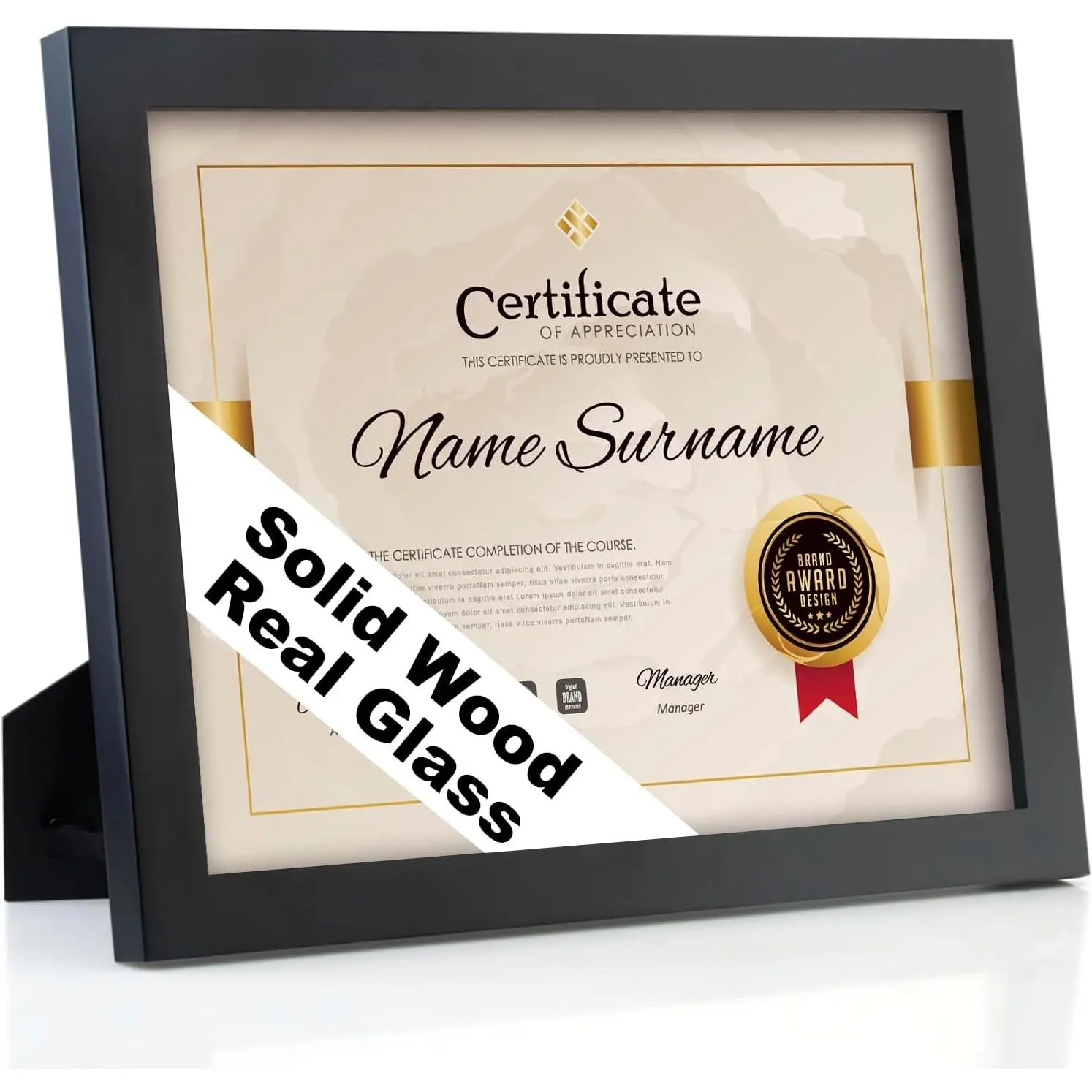 8.5x11 Diploma Frame for Certificates & Documents, Solid Wood Picture Frame with Real Glass, Fits 8.5 x 11 Paper, Wall Mount or Tabletop Display, Gift-Ready in White Box, BlackGift