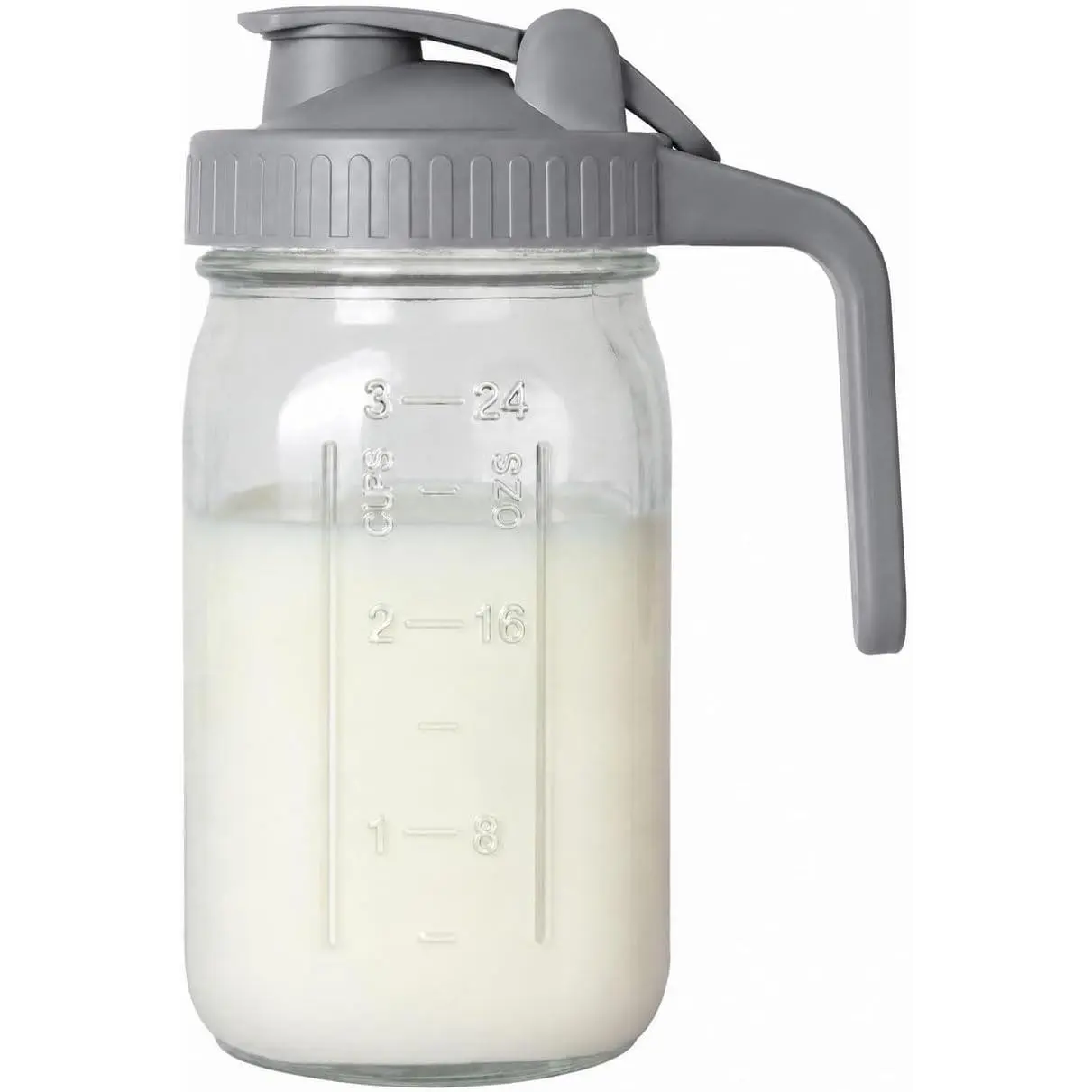 Breast Milk Pitcher 32oz Glass Pitcher with Lid, Formula Pitcher Leak Proof Drip-Free Spout, Wide Mouth Mason Jar Pitcher for Easy Pouring, Dishwasher Safe Breastmilk Storage Pitcher