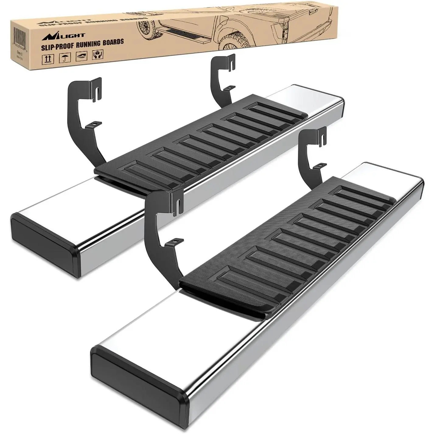 Nilight 2 Auto Running Boards - Car Accessories, 6" Wide Step Pad, Rust-Resist Coat, 450lb Capacity Stainless Steel & ABS Rocker Guard Step, Fits 07-18 Chevy/GMC Silverado/Sierra 1500HD 07-19 2500HD/3500HD Regular Single Cab Nerf Bars