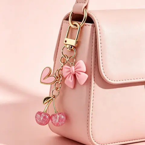Cute Cherry Design Trendy Bag Charms, Fashionable Bag Keychain for Women & Girls, Trendy All-match & Exquisite Bag Charm for Birthday Gift, Purse Accessories