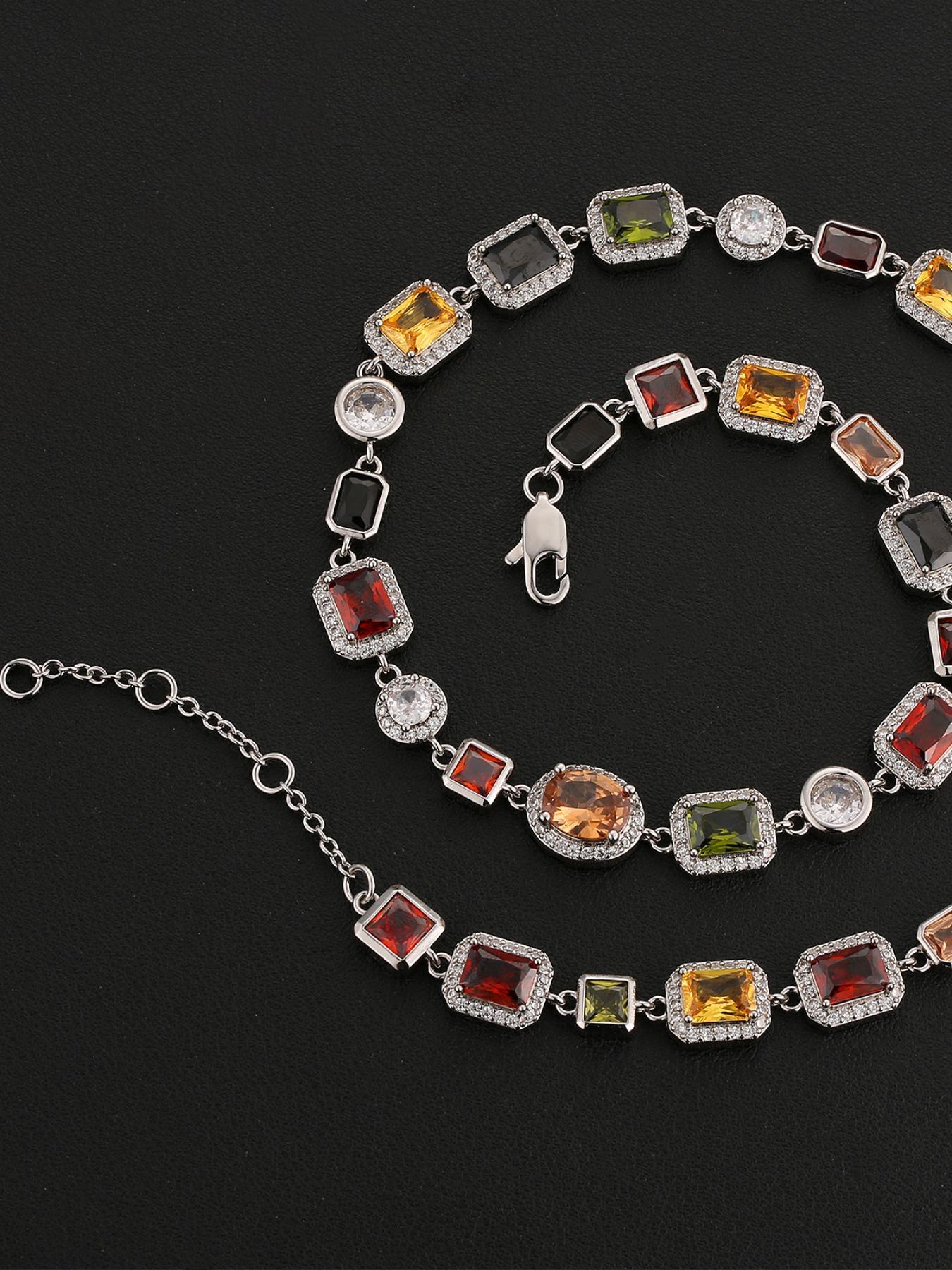 Colorful Rhinestone Decorated Pendant Necklace for Women & Girls, Fashion Jewelry for Party, Daily Clothing Decor, Elegant Rhinestone Necklace