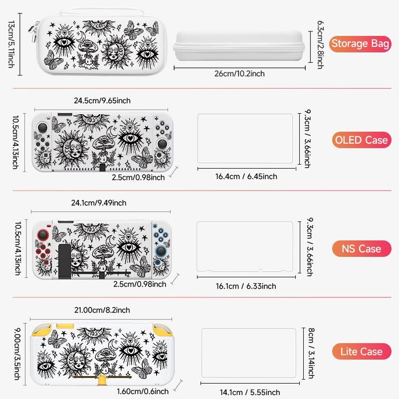 Creative Pattern Design Protective Case with Storage Bag, 3-in-1 Switch Accessory Set, Large Capacity Storage, Anti-fall Protective Cover, Screen Protector, Casing, Protection