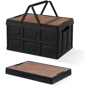Collapsible Storage Bins Box with Lids and Handle, 30L Portable Plastic Storage Crate Containers Totes, Instacrate Stackable Foldable Camping Basket Supplies for Camp Fishing Car RV, Office (Black)