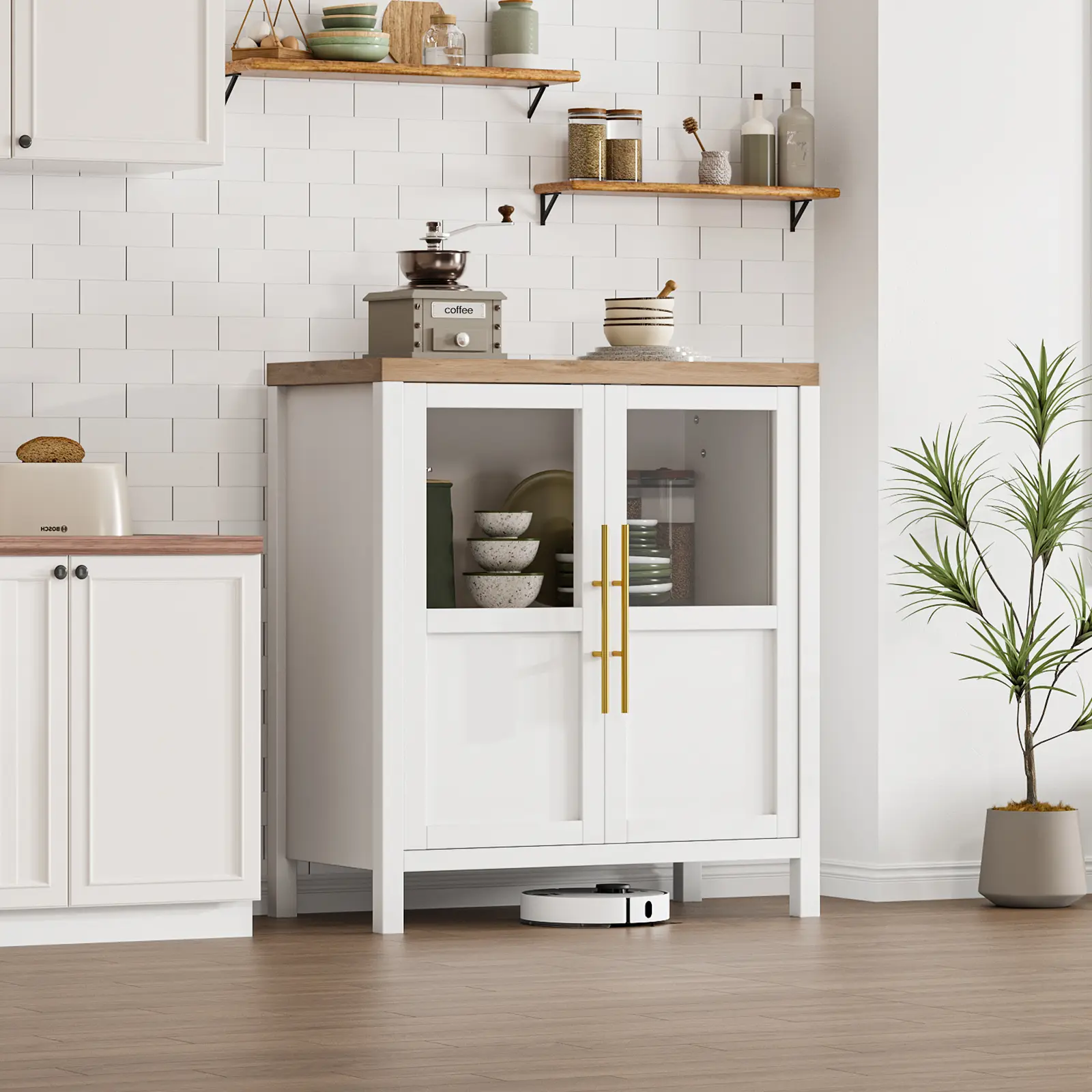 28.74" Farmhouse Sideboard Entryway Cabinet, Small Storage Cabinet with Shelf, Narrow Display Cabinet, Wooden Accent Cabinet for Kitchen, Living Room ﻿