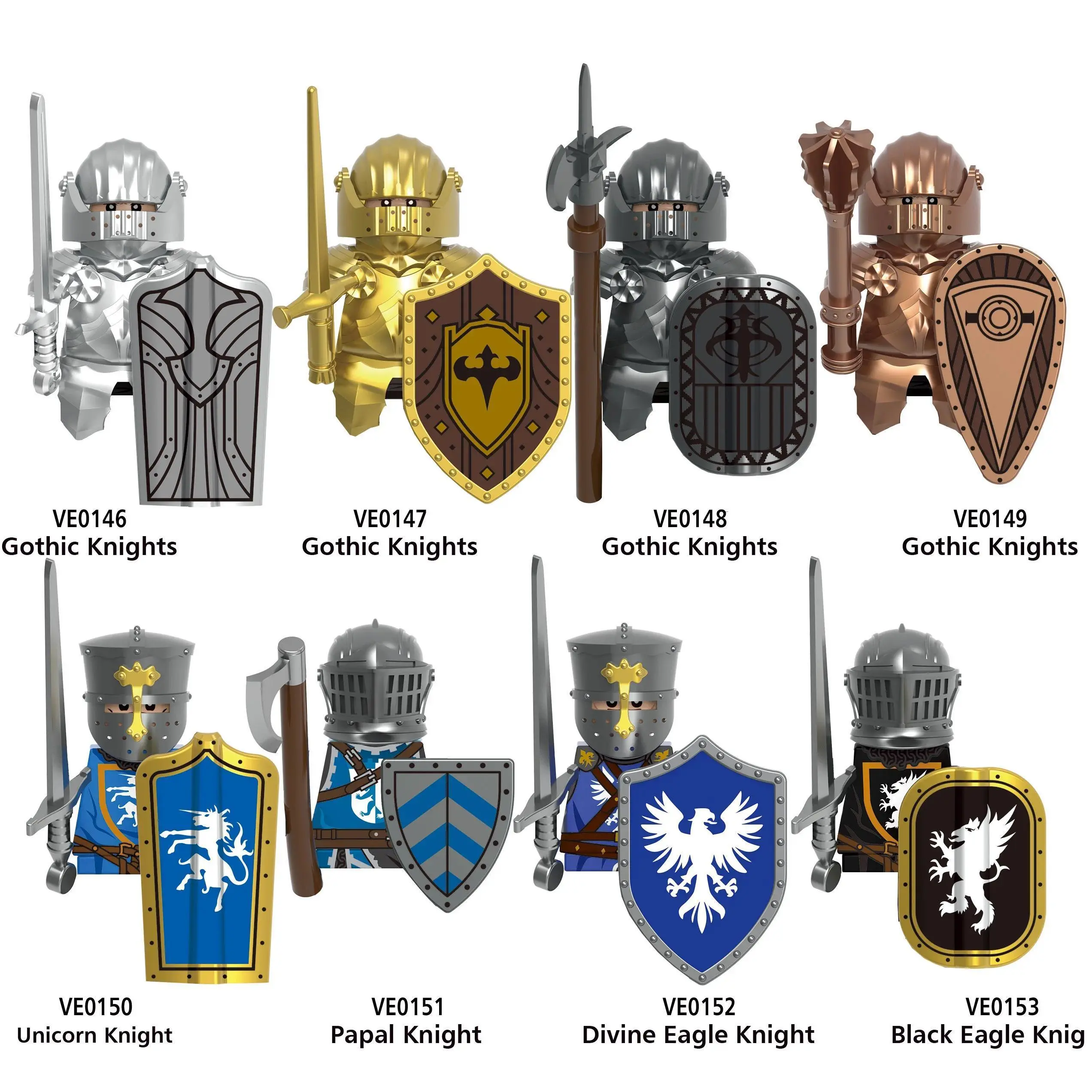 2026 Hot MOC Medieval Templar Castle Guard Knight Building Blocks Set with Chainmail, Shields, Swords, Weapons, Forward Warrior Figures for Kids, None