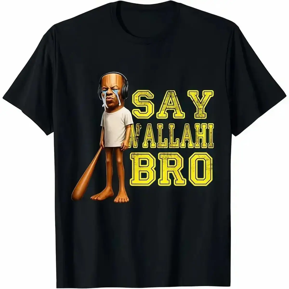 Men's Casual Graphic T-Shirt, Stylish Short Sleeve Round Neck Menswear Tee in 100% Premium Cotton with "Say Wallahi Bro" Meme, Shortsleeve, Graphic Tees, Tops, All Seasons, Brainrot Meme, Soft