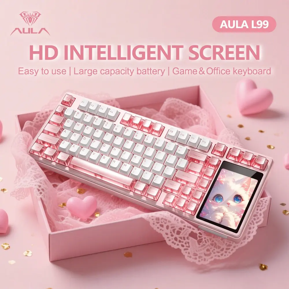 Aula L99 Mechanical Keyboard, 84 Keys, Large Screen, Smart Touch, Wired/wireless, Cool Lights, Custom Gifs, Windows/MAC Compatible, Office Gaming