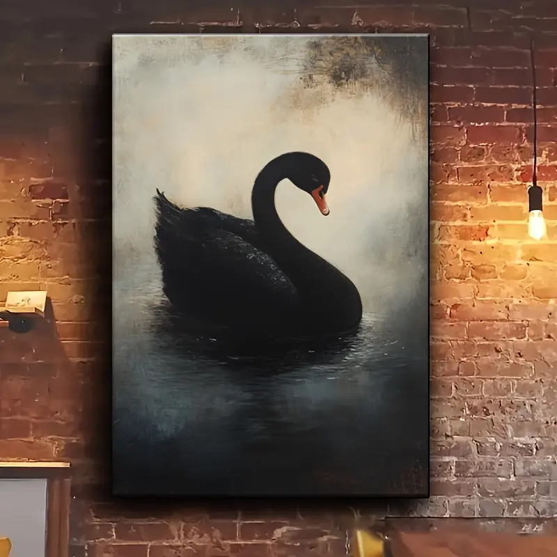 1pc Gallery Wrapped Vintage Black Swan Canvas Wall Art, Romantic Victorian Style Wood Framed Decor For Living Room, Perfect For Halloween, Christmas & Graduation -2D Flat Print, Hanging, One-Piece