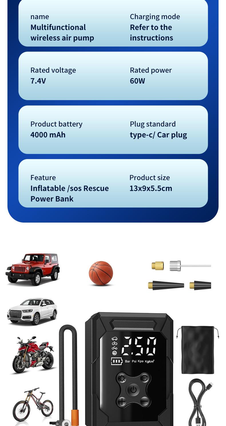 Portable Car Air Compressor, Car Tire Inflator with 4 Nozzles, 150PSI Electric Inflator with Digital LCD Display, Air Pump for Cars, Bicycles, Scooters, Motorcycles, Balls, A Christmas Gift for Dad