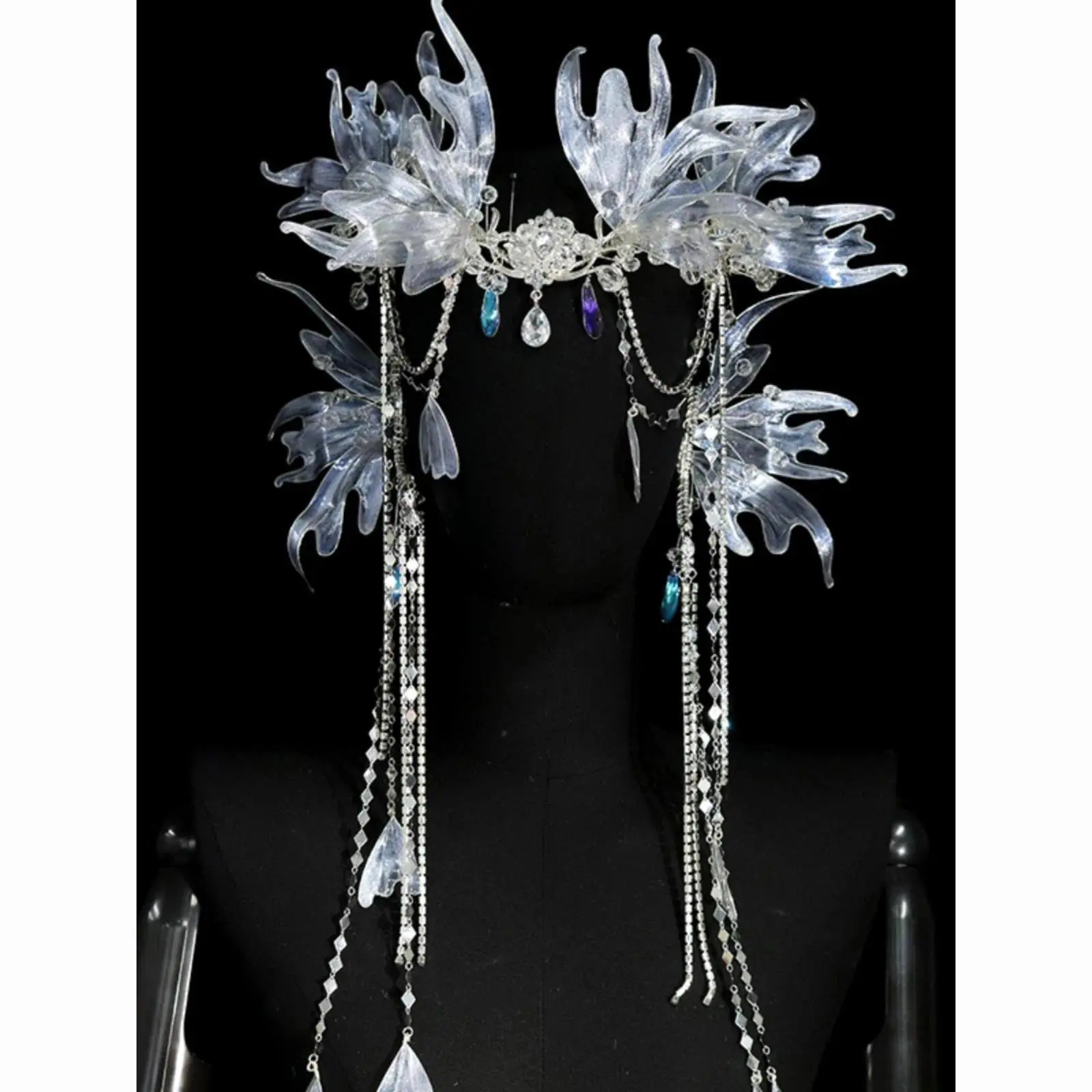 Exotic Beauty Hanfu Crown - Everyday Fairy Mermaid Princess Headpiece with Butterfly Motif, Ear Hook-Type Forehead Decoration for Ceremony, Crowns and Ear Hook Hair Accessories