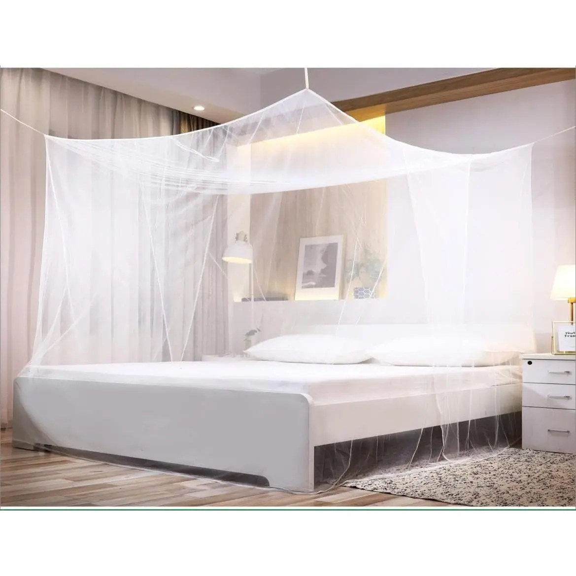 Premium Bed Mosquito Net – Full & Queen Size, Elegant White Rectangular Canopy, 360° Protection with Breathable Mesh and Easy Installation