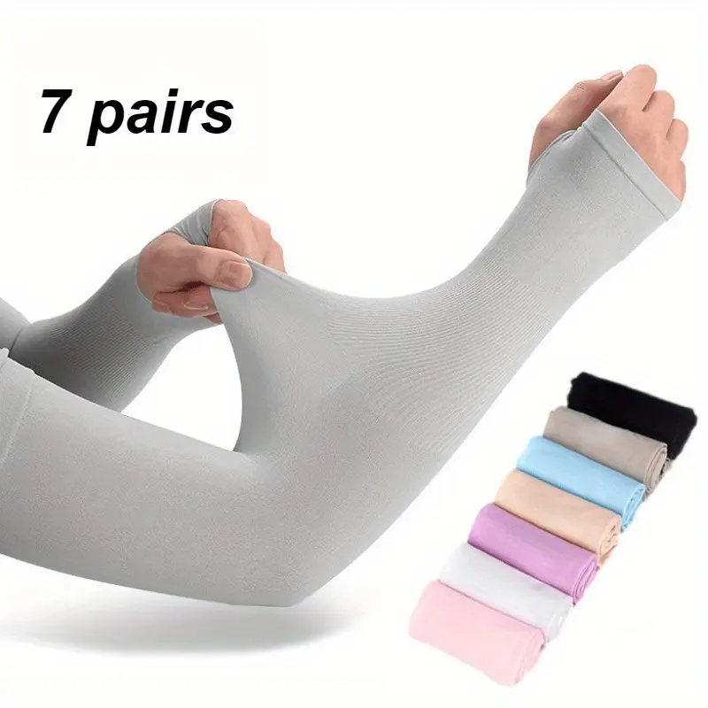 Unisex 7-Pair Solid Color Sports Gloves with Cooling Polyester Arm Sleeves, Sun Protection & Snug Fit for Cycling/Running Outdoor Activities, Arm Sleeve, Outdoor Sport