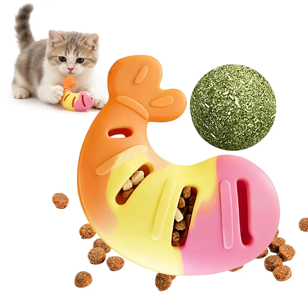 Cat Chewing Enrichment Toy, Durable Bite Resistant Cat Molar Teeth Cleaning Toy with Catnip Ball for Indoor Outdoor Home Daily