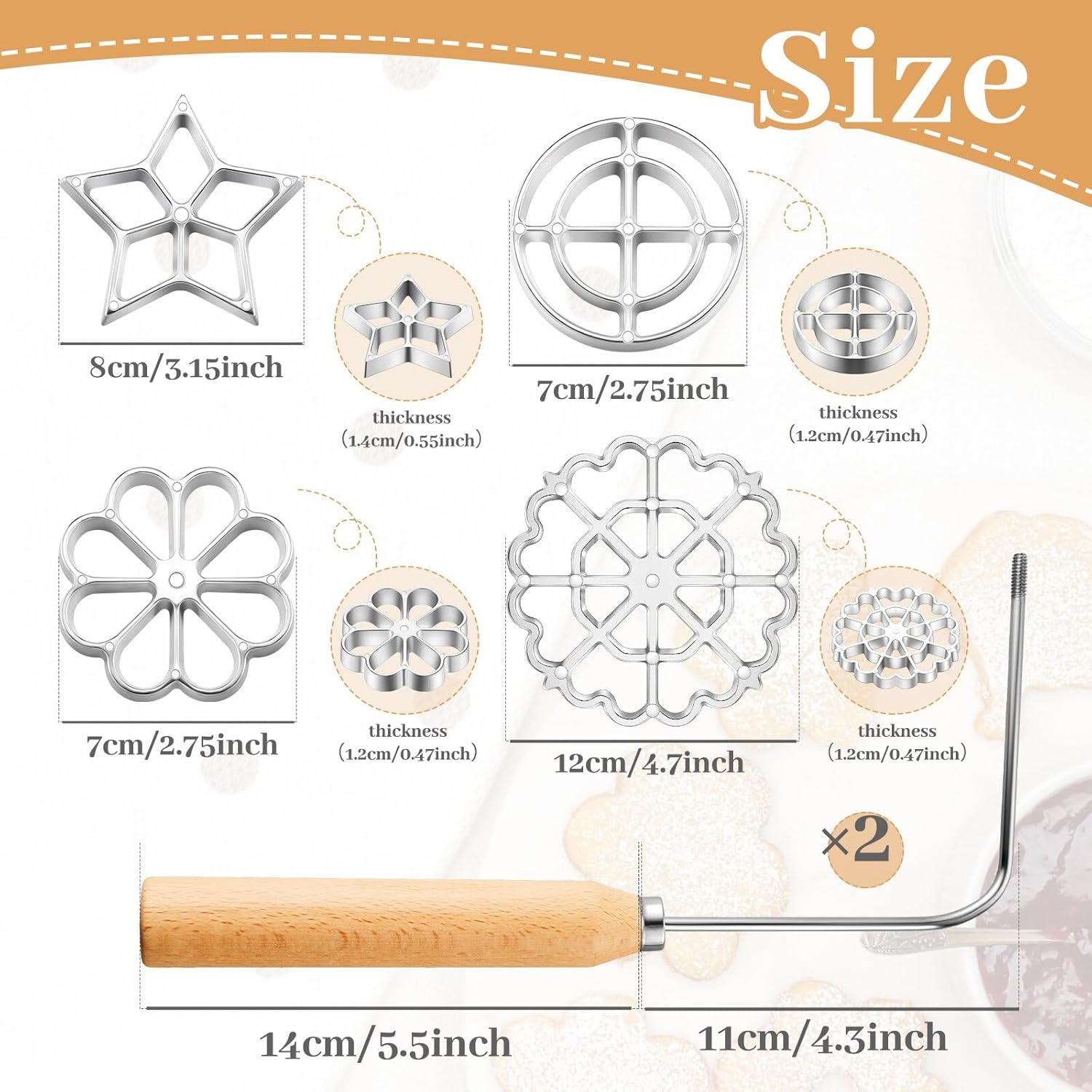 6 count Rosette Iron Mold Set Bunuelos Mold with Handle Cooking  Maker Kit Cookie   Alloy Waffle Maker with 3 Interchangeable   Flower Circle()
