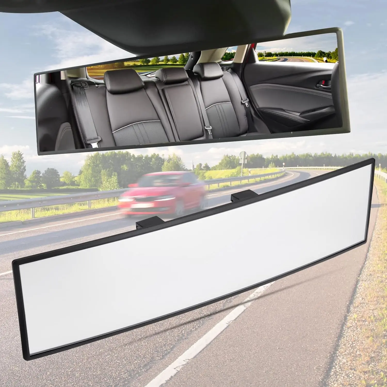 2026 Upgraded 11.22'' HD Rear View Mirror Chrome Anti-glare Panoramic Universal Convex Car Interior Clip-on Wide Angle Mirror to Reduce Blind Spot Effectively for Car SUV Trucks & Vehicles - Automotive